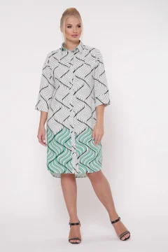 "Sati" shirt dress with green fusion print