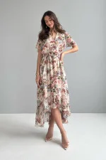 "Inora" dress in beige with print