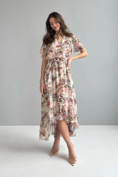 "Inora" dress in beige with print