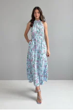 "Meili" dress in blue with print