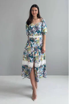 "Amelia" milky-colored dress with print