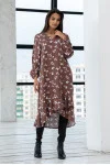 "Adriana-midi" dress in chocolate color with print