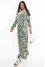 "Lina" olive-colored dress with print