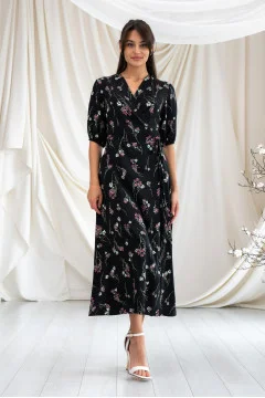 "Domian" dress in black with print