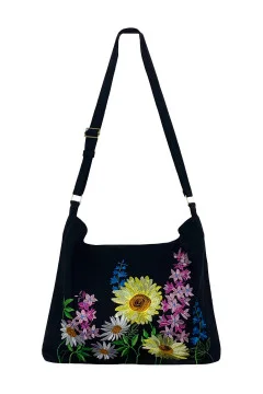 Embroidered Gerbera bag in black