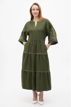 Embroidered dress "Boryslava" khaki