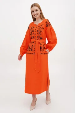 Embroidered dress "Lavandula" in orange color