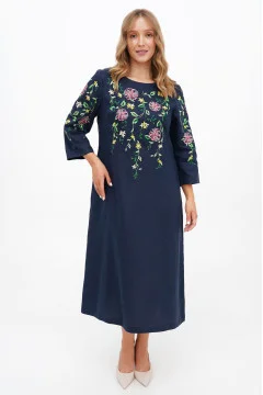 Embroidered dress "Ivanna" in dark blue