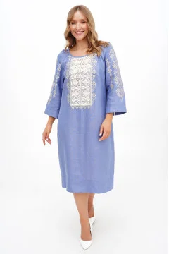 Embroidered dress "Poplar" in denim color