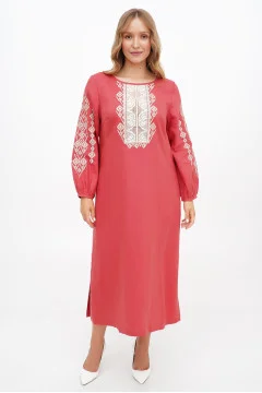 Embroidered dress "Tira" in terracotta color