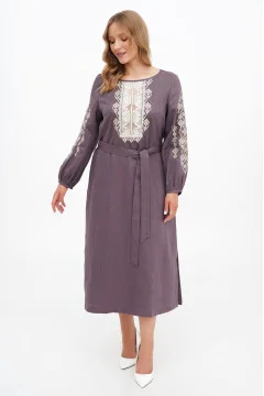 Embroidered dress "Tira" coffee color