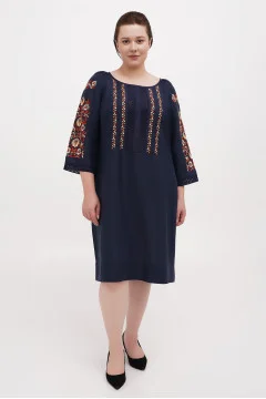 Embroidered dress "Willow" in dark blue