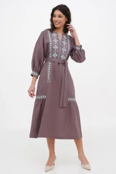 Embroidered dress "Morika" coffee color