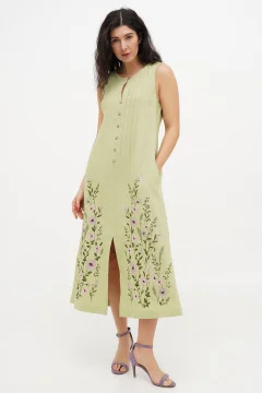 Embroidered dress "Neya" olive color