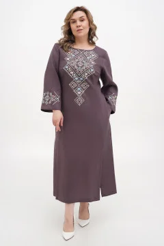 Embroidered dress "Vatra" coffee color
