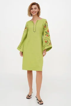 Embroidered dress "Spring" olive color