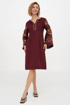 Embroidered dress "Spring" burgundy