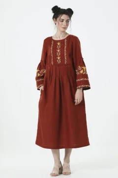 Embroidered dress "Svitozara" in terracotta color