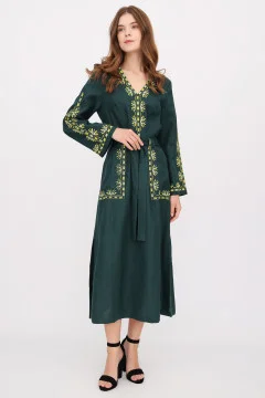 Embroidered dress "Lyudmila" dark green