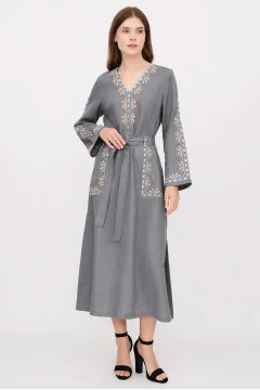 Embroidered dress "Lyudmila" graphite color