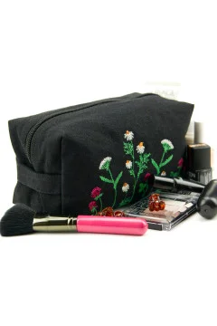 Embroidered cosmetic bag "Wildflowers" in black